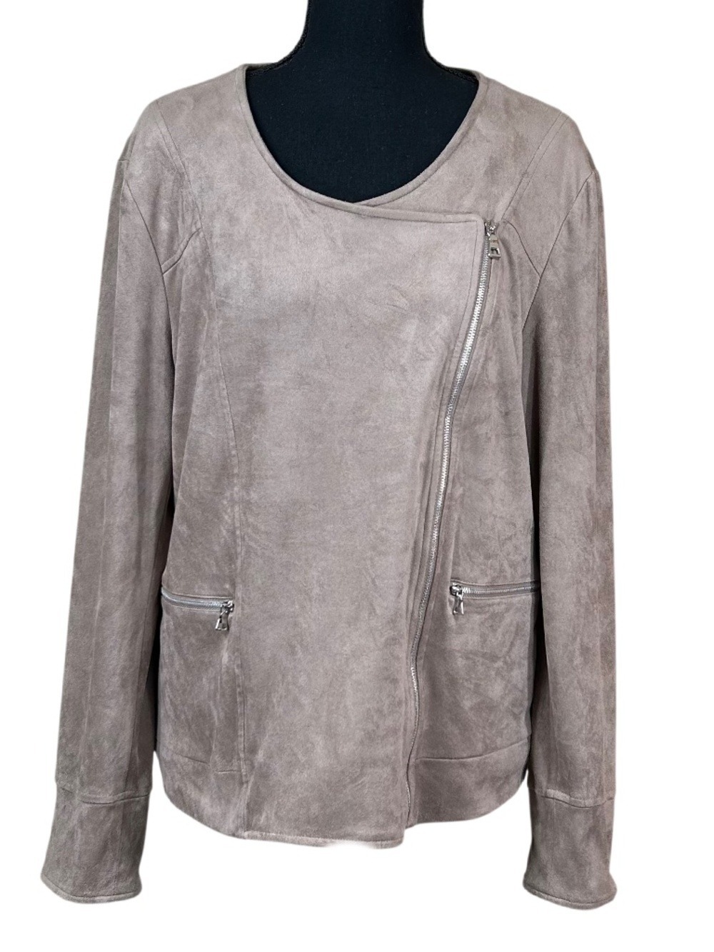NY Collection Tan Faux Suede Asymmetrical Zip Jacket Size XL